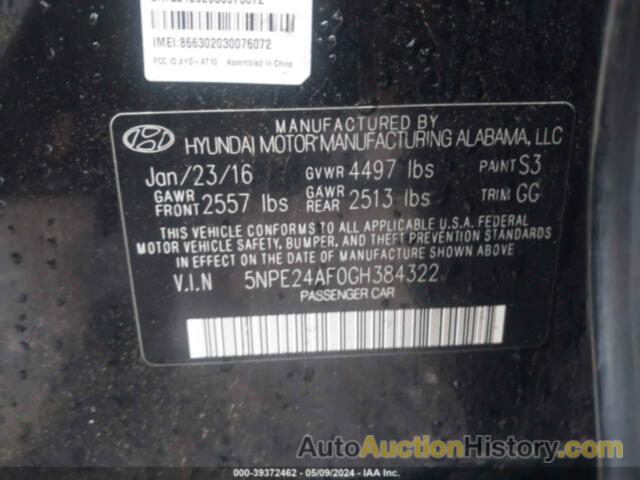 HYUNDAI SONATA SE, 5NPE24AF0GH384322