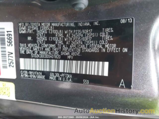 TOYOTA SIENNA L V6 7 PASSENGER, 5TDZK3DC0DS401820