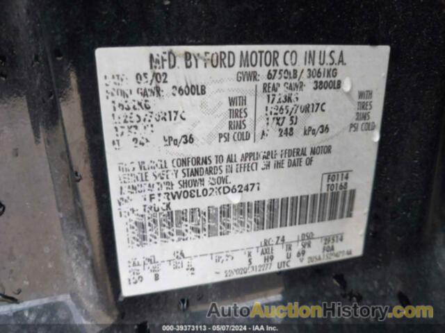 FORD F-150 SUPERCREW, 1FTRW08L02KD62471