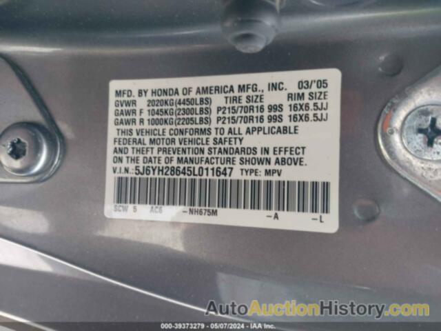 HONDA ELEMENT EX, 5J6YH28645L011647