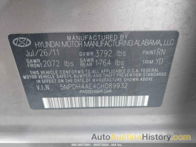 HYUNDAI ELANTRA GLS, 5NPDH4AE4CH089932