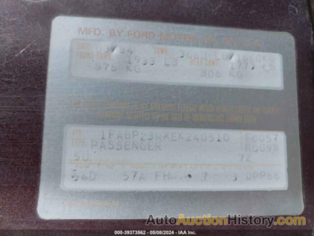 FORD TEMPO GLX, 1FABP23RXEK240510