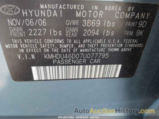 HYUNDAI ELANTRA GLS/SE/LIMITED, KMHDU46D07U077795