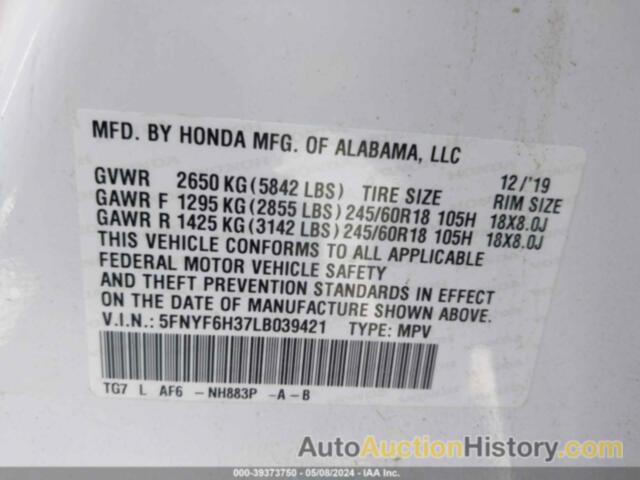 HONDA PILOT EX, 5FNYF6H37LB039421