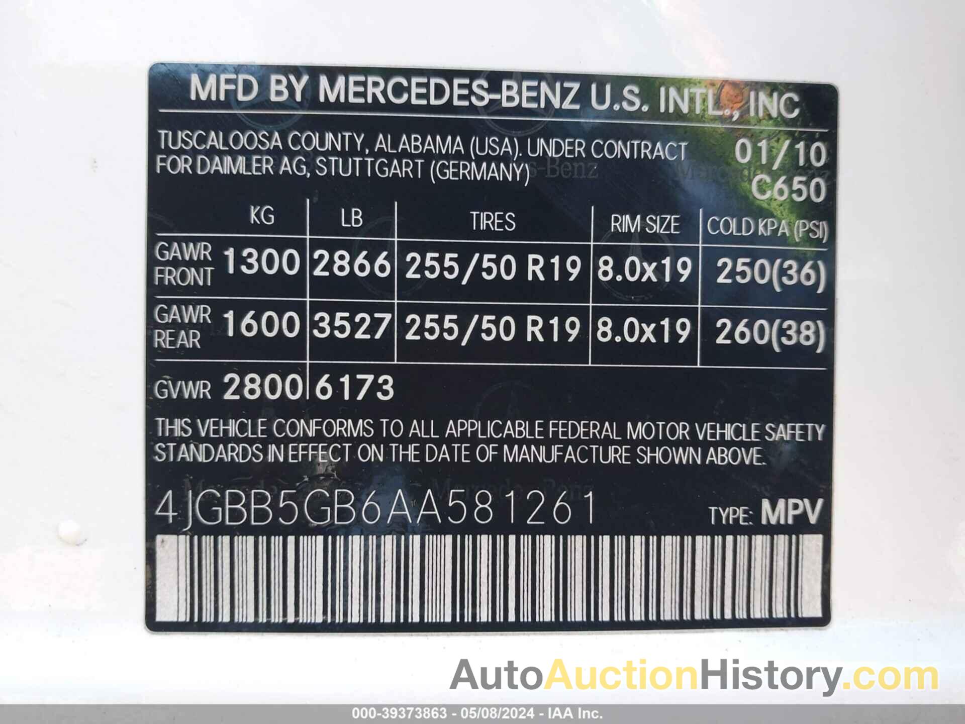 MERCEDES-BENZ ML 350, 4JGBB5GB6AA581261