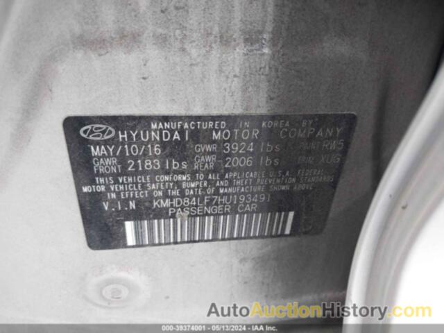 HYUNDAI ELANTRA SE/SPORT/LIMITED, KMHDH4LF7HU193491