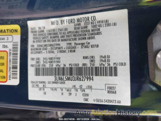 LINCOLN MKZ HYBRID RESERVE, 3LN6L5MU3JR627994