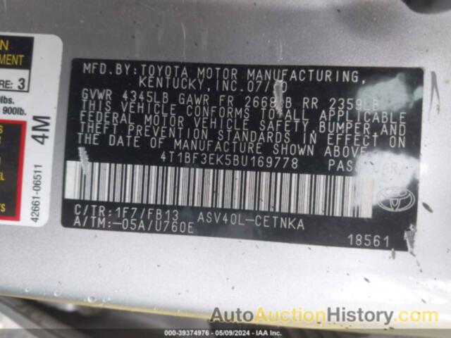 TOYOTA CAMRY LE, 4T1BF3EK5BU169778