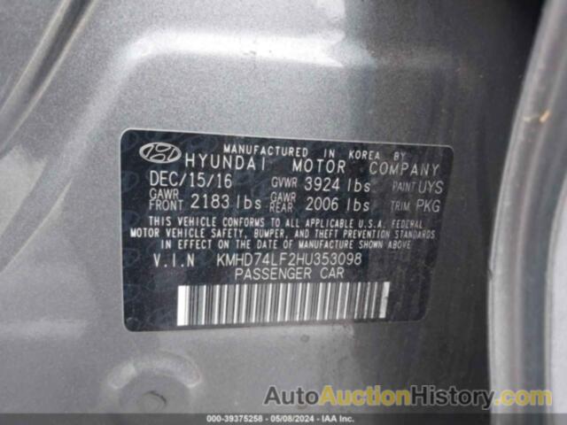 HYUNDAI ELANTRA SE, KMHD74LF2HU353098