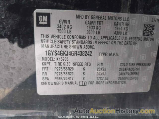 CADILLAC ESCALADE ESV STANDARD, 1GYS4GKJ4GR438242