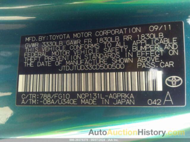 TOYOTA YARIS L, JTDJTUD33CD500500