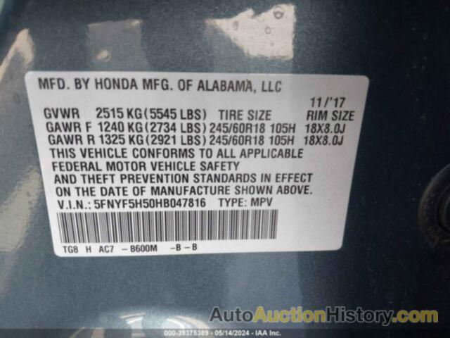 HONDA PILOT EX-L, 5FNYF5H50HB047816