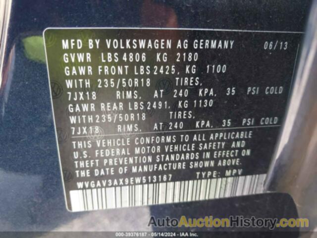 VOLKSWAGEN TIGUAN S/SE/SEL/R-LINE, WVGAV3AX9EW513167