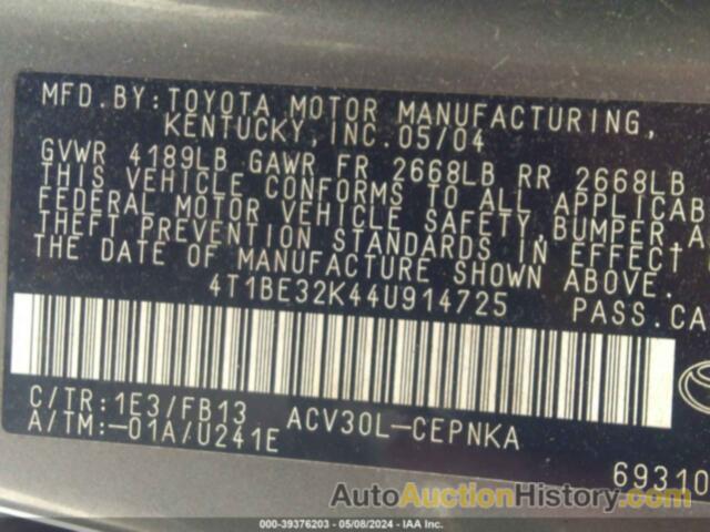 TOYOTA CAMRY LE, 4T1BE32K44U914725