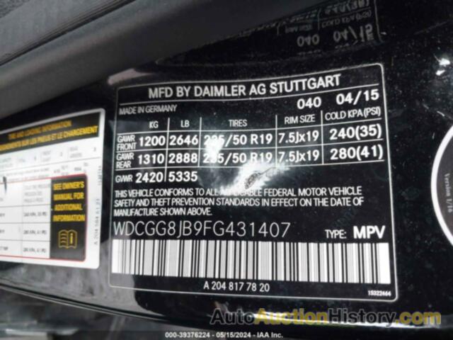 MERCEDES-BENZ GLK 350 4MATIC, WDCGG8JB9FG431407