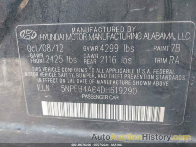 HYUNDAI SONATA GLS, 5NPEB4AC4DH619290