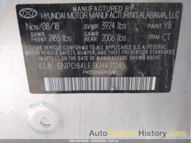 HYUNDAI ELANTRA SEL/VALUE/LIMITED, 5NPD84LF3KH431245