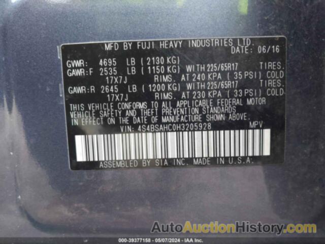 SUBARU OUTBACK 2.5I PREMIUM, 4S4BSAHC0H3205928