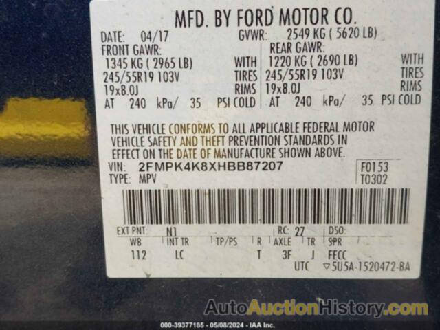 FORD EDGE TITANIUM, 2FMPK4K8XHBB87207