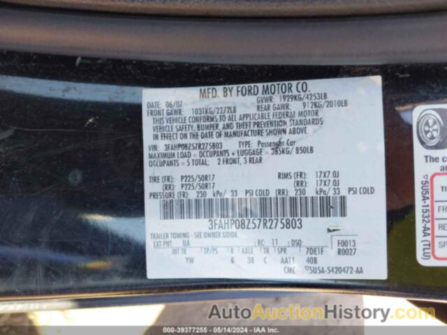 FORD FUSION SEL, 3FAHP08Z57R275803