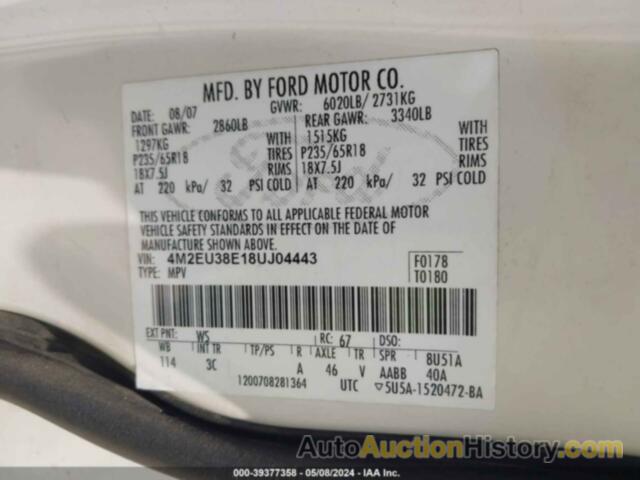 MERCURY MOUNTAINEER PREMIER, 4M2EU38E18UJ04443