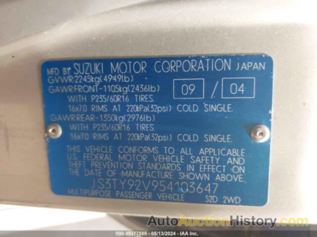 SUZUKI XL-7 EX/LX, JS3TY92V954103647