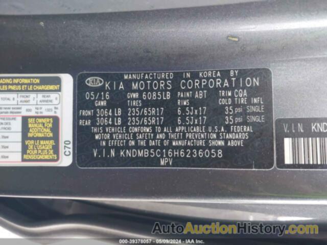 KIA SEDONA LX, KNDMB5C16H6236058