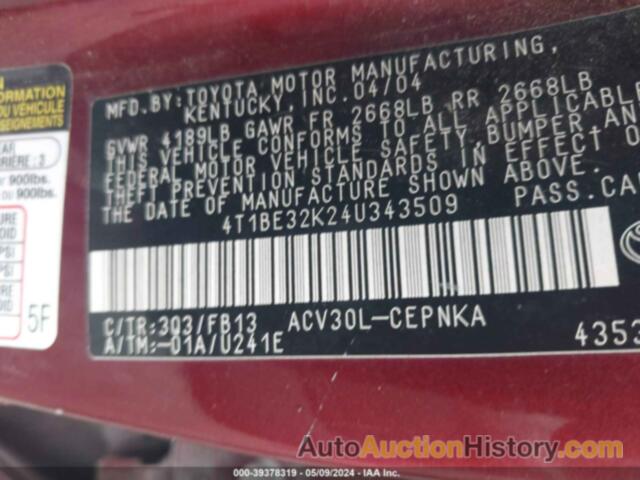 TOYOTA CAMRY LE, 4T1BE32K24U343509