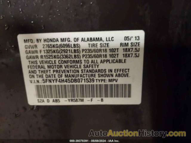 HONDA PILOT EX, 5FNYF4H45DB071539