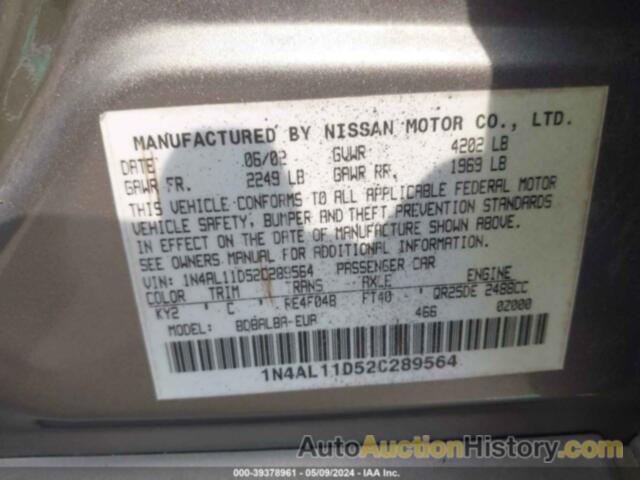 NISSAN ALTIMA 2.5 S, 1N4AL11D52C289564