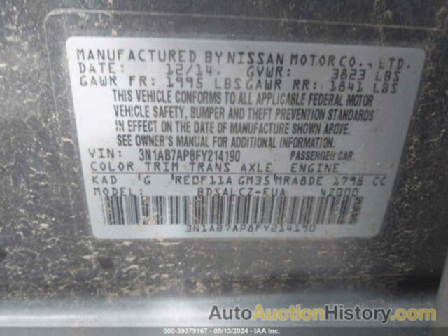 NISSAN SENTRA S, 3N1AB7AP8FY214190