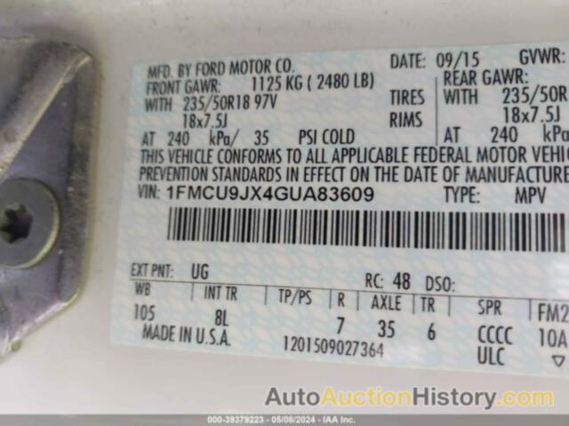 FORD ESCAPE TITANIUM, 1FMCU9JX4GUA83609