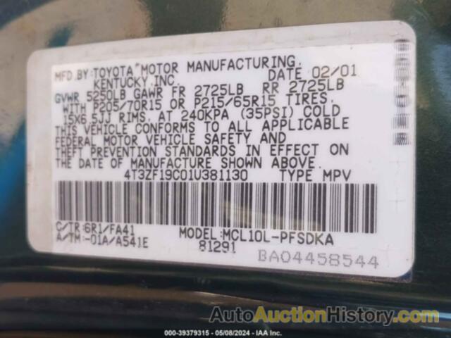 TOYOTA SIENNA CE, 4T3ZF19C01U381130