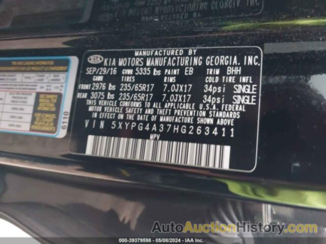 KIA SORENTO 2.4L LX, 5XYPG4A37HG263411