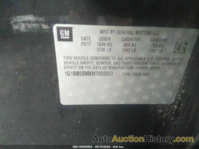 CHEVROLET CRUZE LS, 1G1BB5SMXH7260563