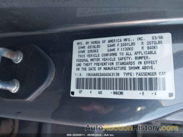 ACURA 3.2TL, 19UUA66246A043139