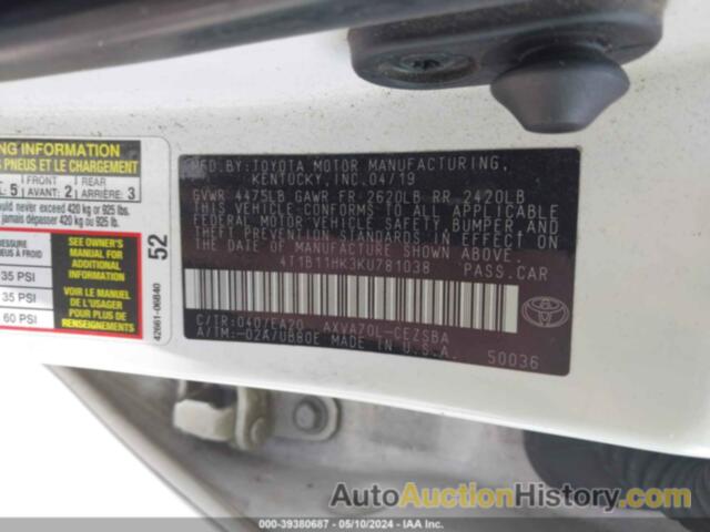 TOYOTA CAMRY SE, 4T1B11HK3KU781038