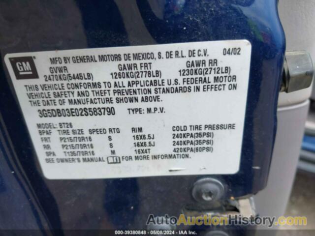 BUICK RENDEZVOUS CXL, 3G5DB03E02S583790