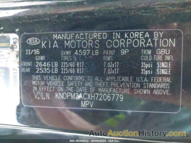 KIA SPORTAGE LX, KNDPM3ACXH7206779