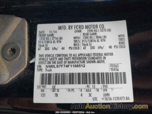 FORD TRANSIT CONNECT XLT, NM0LS7F74F1188512