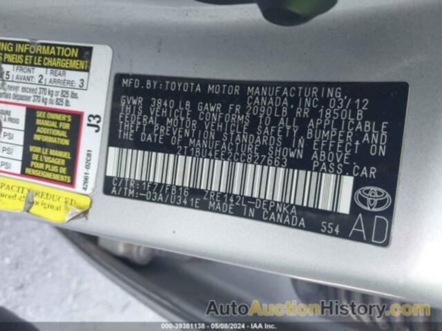 TOYOTA COROLLA S/LE, 2T1BU4EE2CC827663