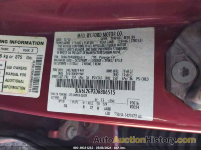 LINCOLN MKZ, 3LN6L2G93DR806515