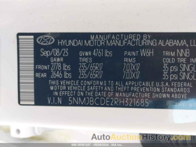 HYUNDAI TUCSON SEL, 5NMJBCDE2RH321685