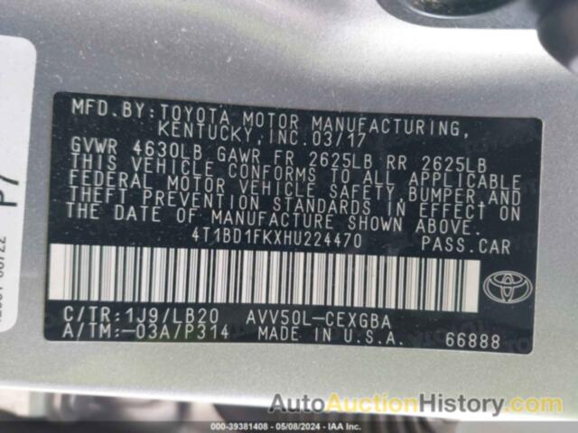 TOYOTA CAMRY HYBRID/LE/XLE/SE, 4T1BD1FKXHU224470