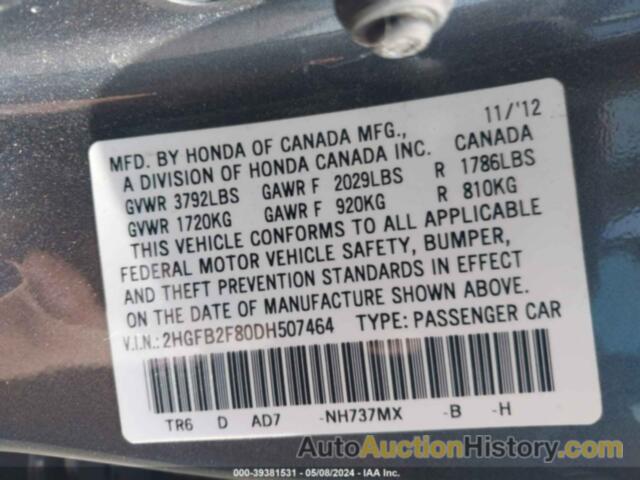 HONDA CIVIC EX, 2HGFB2F80DH507464