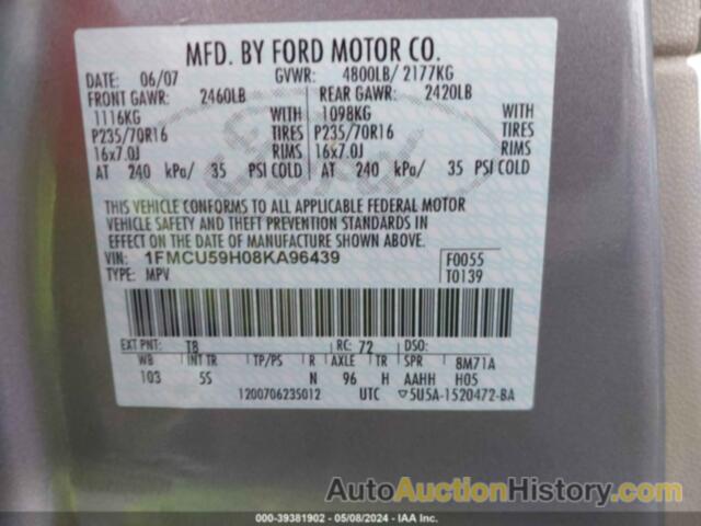 FORD ESCAPE HYBRID, 1FMCU59H08KA96439