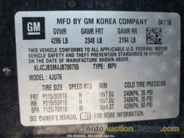 BUICK ENCORE PREFERRED II, KL4CJBSM4JB700755