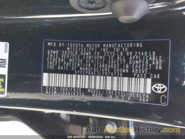 TOYOTA COROLLA LE, 5YFEPRAE3LP076726