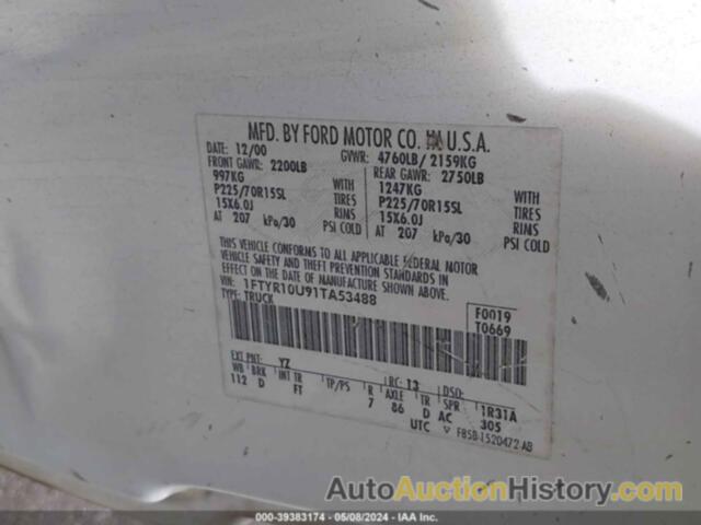 FORD RANGER EDGE/XL/XLT, 1FTYR10U91TA53488