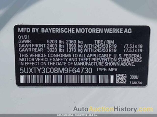 BMW X3 SDRIVE30I, 5UXTY3C08M9F64730